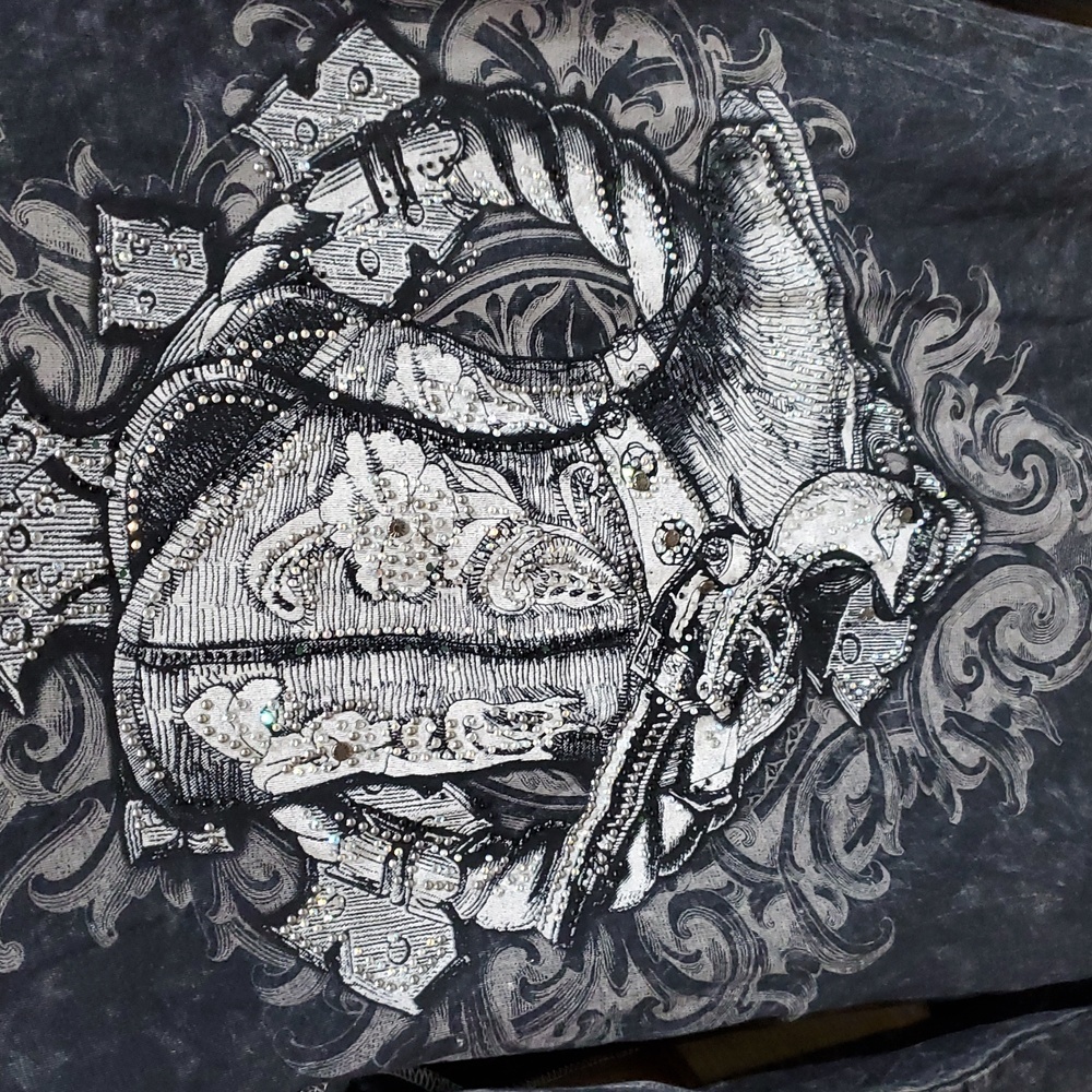Vocal Charcoal VNeck Bling Long Sleeve Shirt Fleur De Lis Cowboy Boot Gun Pistol - Picture 6 of 7